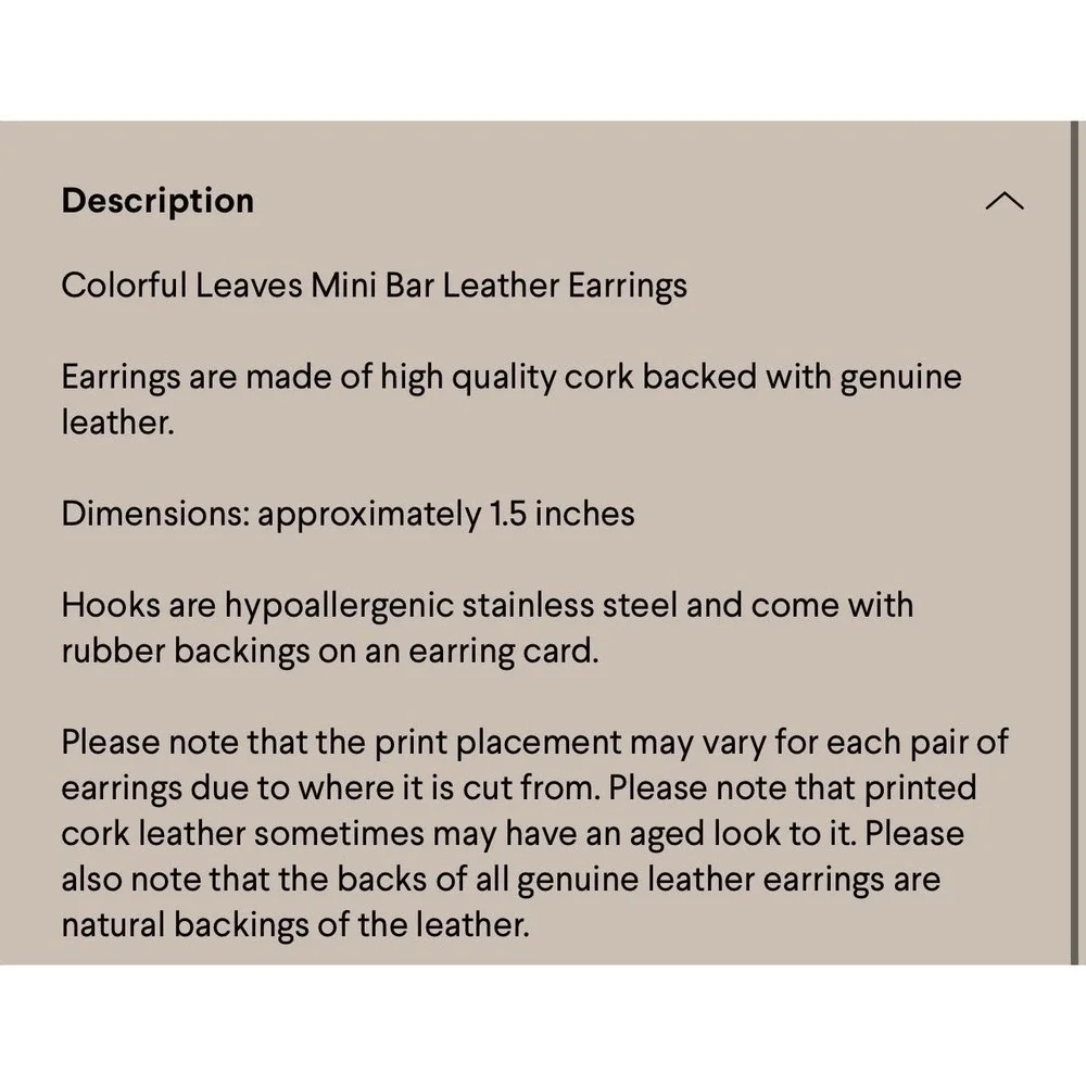 A Glamper's Creations Earrings Womens Multicolor NWT Cork Leather Mini Bar‎